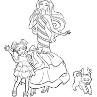 Desenho de Barbie e sua irmãzinha cantando para colorir