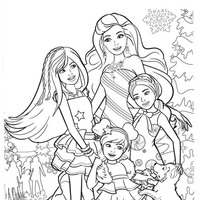 Desenho de Barbie e suas irmãs Skipper, Stacie e Chelsea para colorir