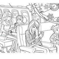 Desenho de Barbie e irmãs presas no trem para colorir