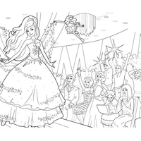 Desenho de Barbie desfilando seu vestido moda e magia para colorir