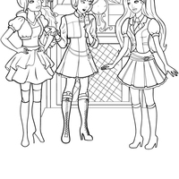 Desenho de Barbie e amigas de escola conversando para colorir