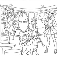 Desenho de Barbie e colegas da escola de princesas para colorir