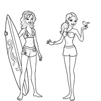 Desenho de Barbie e amiga prontas pro surfe para colorir