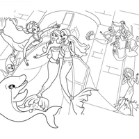 Desenho de Barbie e suas amigas sereias para colorir