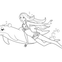 Desenho de Barbie nadando com golfinho Zuma para colorir