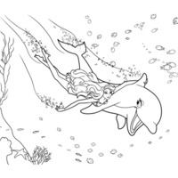 Desenho de Barbie Sereia e golfinho Zuma no fundo do mar para colorir