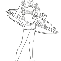 Desenho de Barbie Sereia e prancha de surfe para colorir