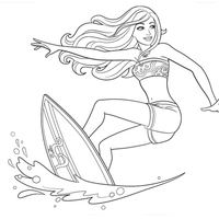 Desenho de Barbie Sereia surfando para colorir