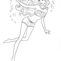 Desenho de Barbie Sereia nadando para colorir