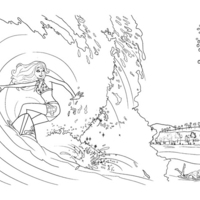 Desenho de Barbie surfando em Malibu para colorir