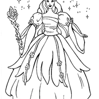 Desenho de Barbie com cetro e coroa de princesa para colorir