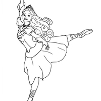 Desenho de Barbie bailarina fazendo passos de balé para colorir
