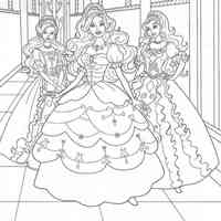 Desenho de Barbie e amigas prontas para o baile para colorir