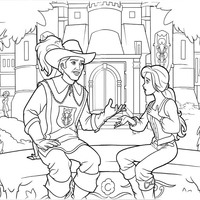 Desenho de Barbie mosqueteira e príncipe para colorir