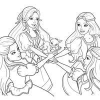 Desenho de Barbie e amigas mosqueteiras para colorir