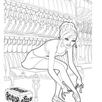 Desenho de Barbie coloca as sapatilhas mágicas para colorir