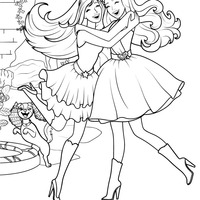 Desenho de Barbie abraçando amiga pop star para colorir
