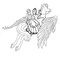 Desenho de Barbie Butterfly e princesa fada no pégaso para colorir