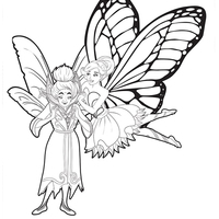 Desenho de Barbie mariposa ajuda rainha para colorir