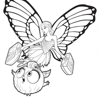 Desenho de Barbie mariposa e seu amiguinho voando para colorir