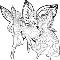 Desenho de Barbie mariposa e as fadas-borboletas para colorir