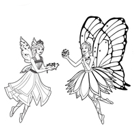 Desenho de Barbie mariposa e sua amiga fada-borboleta para colorir