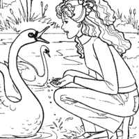 Desenho de Barbie alimentando cisnes para colorir