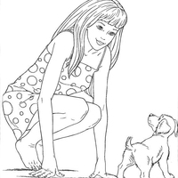 Desenho de Barbie brincando com cãozinho para colorir