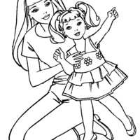 Desenho de Barbie brincando com sua filha para colorir