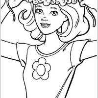 Desenho de Barbie com coroa de flores para colorir