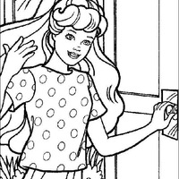 Desenho de Barbie abrindo a porta para colorir