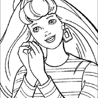 Desenho de Barbie colocando brinco para colorir