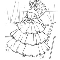 Desenho de Barbie com vestido rodado para colorir
