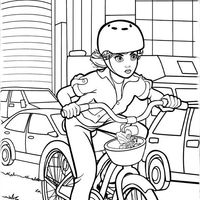 Desenho de Barbie de bicicleta pela cidade para colorir