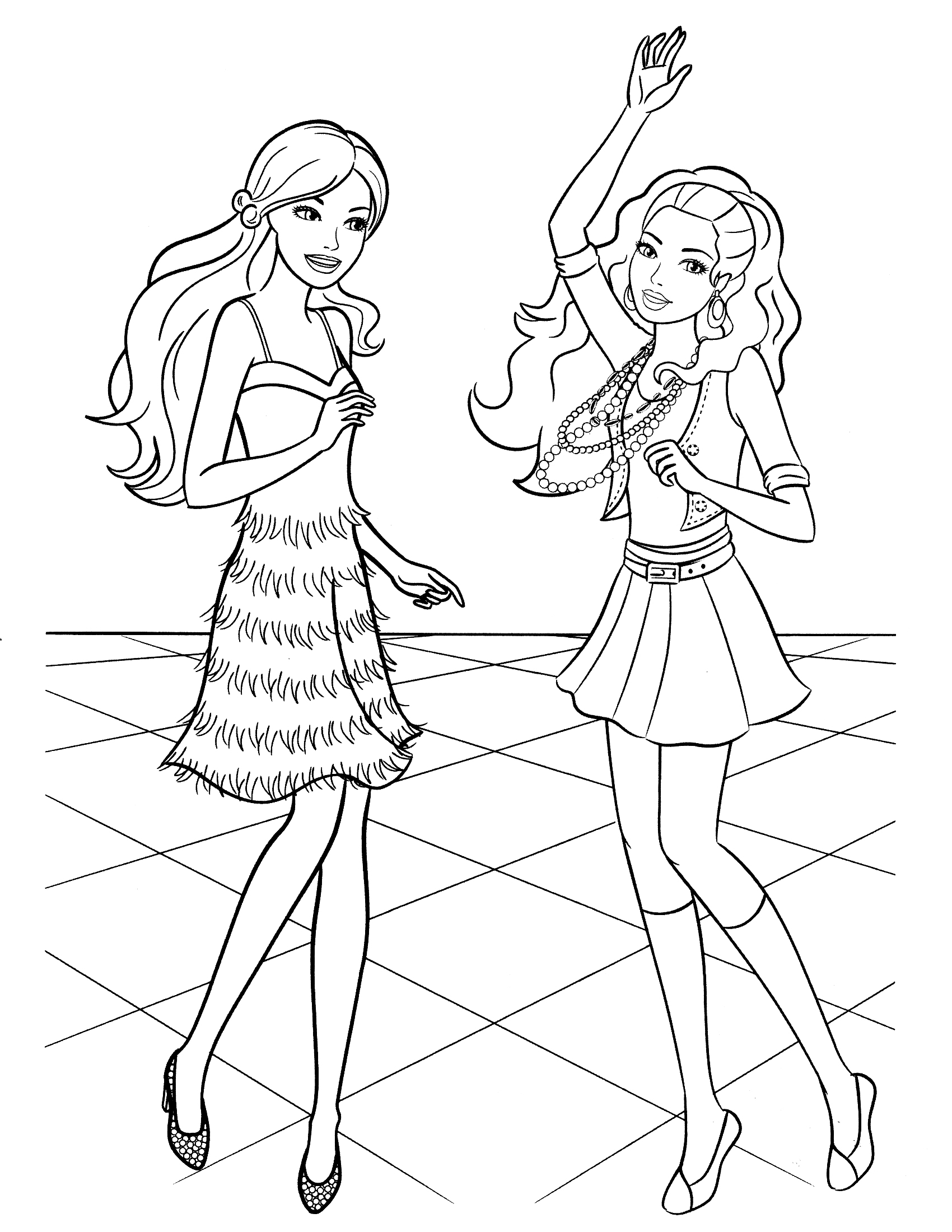 Barbie e amiga dancando na pista