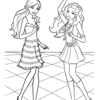 Desenho de Barbie e amiga dançando na pista para colorir