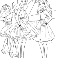 Desenho de Barbie e amigas na balada para colorir