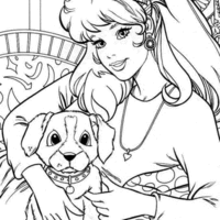 Desenho de Barbie e cachorrinho para colorir