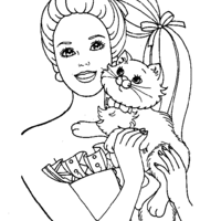 Desenho de Barbie e gatinho para colorir