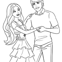 Desenho de Ken e Barbie dançando para colorir