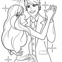 Desenho de Barbie e Ken dançando valsa para colorir