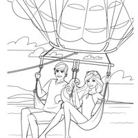 Desenho de Barbie e Ken praticando esporte de verão para colorir