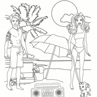 Desenho de Barbie e Ken se divertindo na praia para colorir