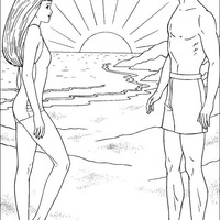 Desenho de Barbie e Ken vendo o pôr-do-sol para colorir