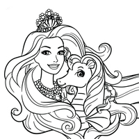 Desenho de Barbie e pônei para colorir