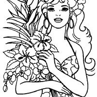Desenho de Barbie e ramo de flores para colorir