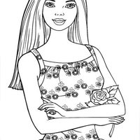 Desenho de Barbie e uma rosa para colorir