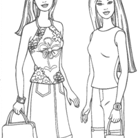 Desenho de Barbie e amiga nas compras para colorir