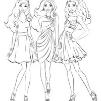 Desenho de Barbie e amigas desfilando para colorir