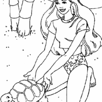Desenho de Barbie e tartaruga para colorir